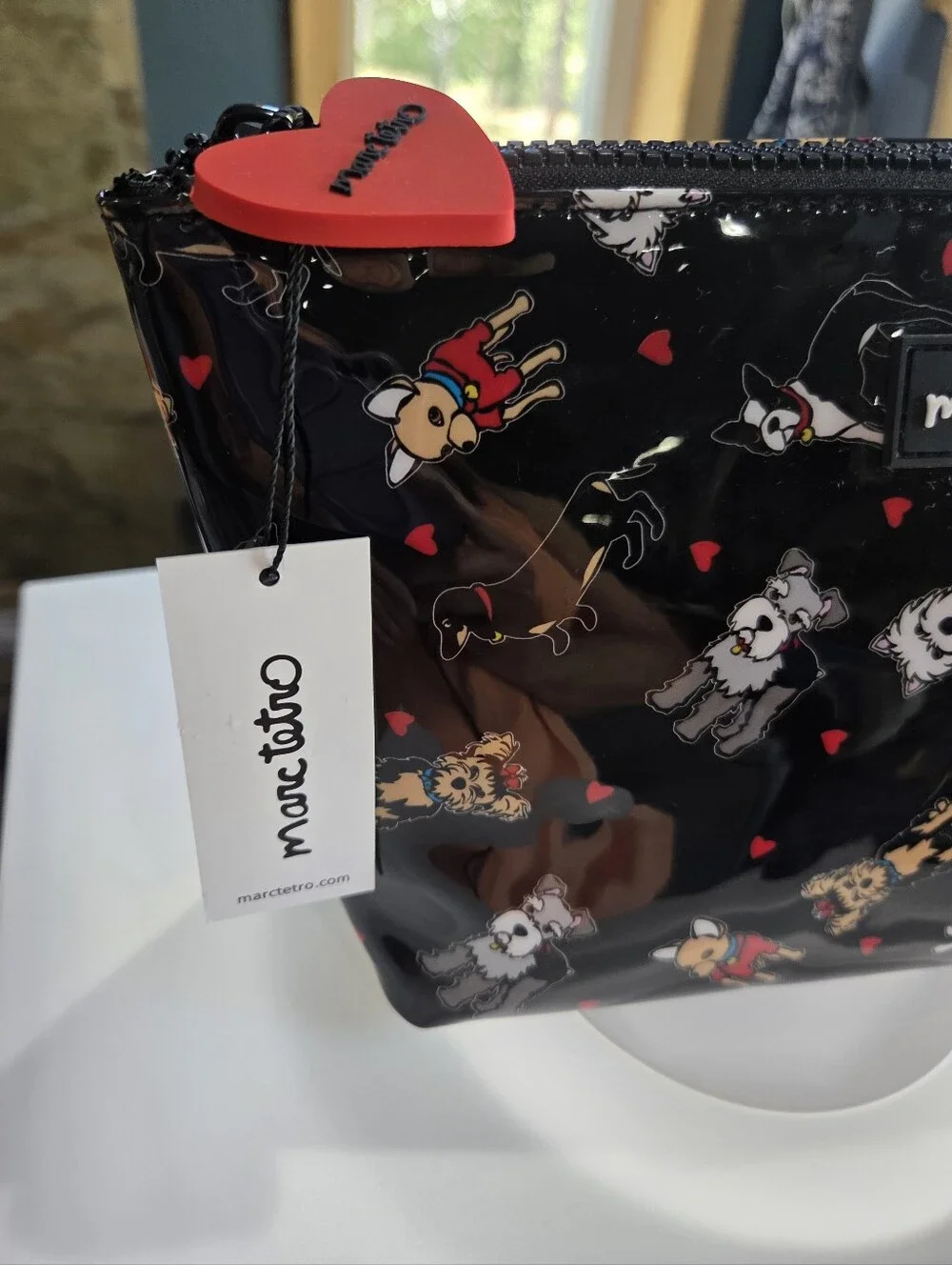 Marc Tetro Black Dog Print Vinyl Cosmetic Pouch & Mixed Makeup Bundle NWT